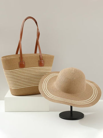 Solara Striped Summer Set – Bag & Hat Combo – Women’s fashion piece