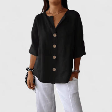 Elena Linen Blend Button Blouse – Women’s fashion piece