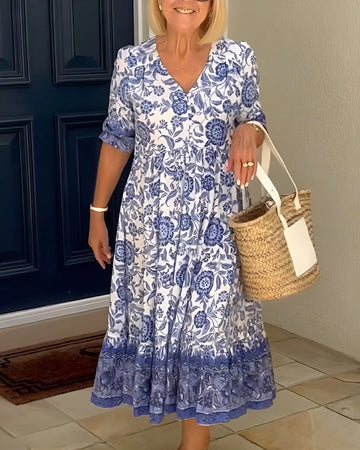 Luna Elegant Floral V Neck Dress – Women’s fashion piece
