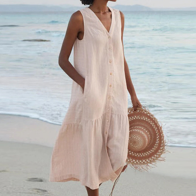 Merrin – Sleeveless Buttoned Midi Dress – Women’s fashion piece