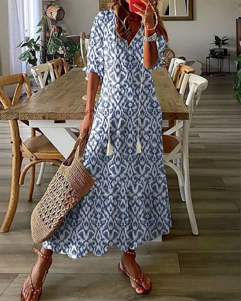 Sophia Boho Vintage V Neck Summer Dress – Women’s fashion piece