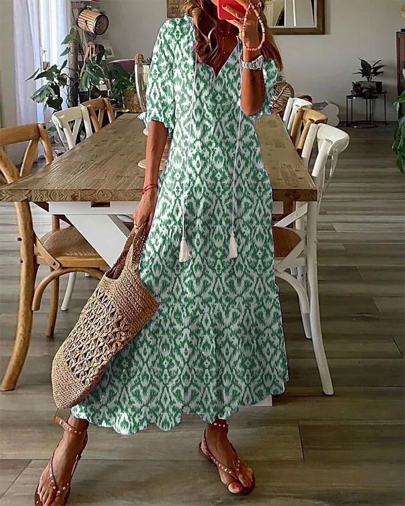 Sophia Boho Vintage V Neck Summer Dress