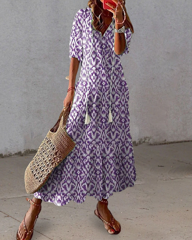 Sophia Boho Vintage V Neck Summer Dress