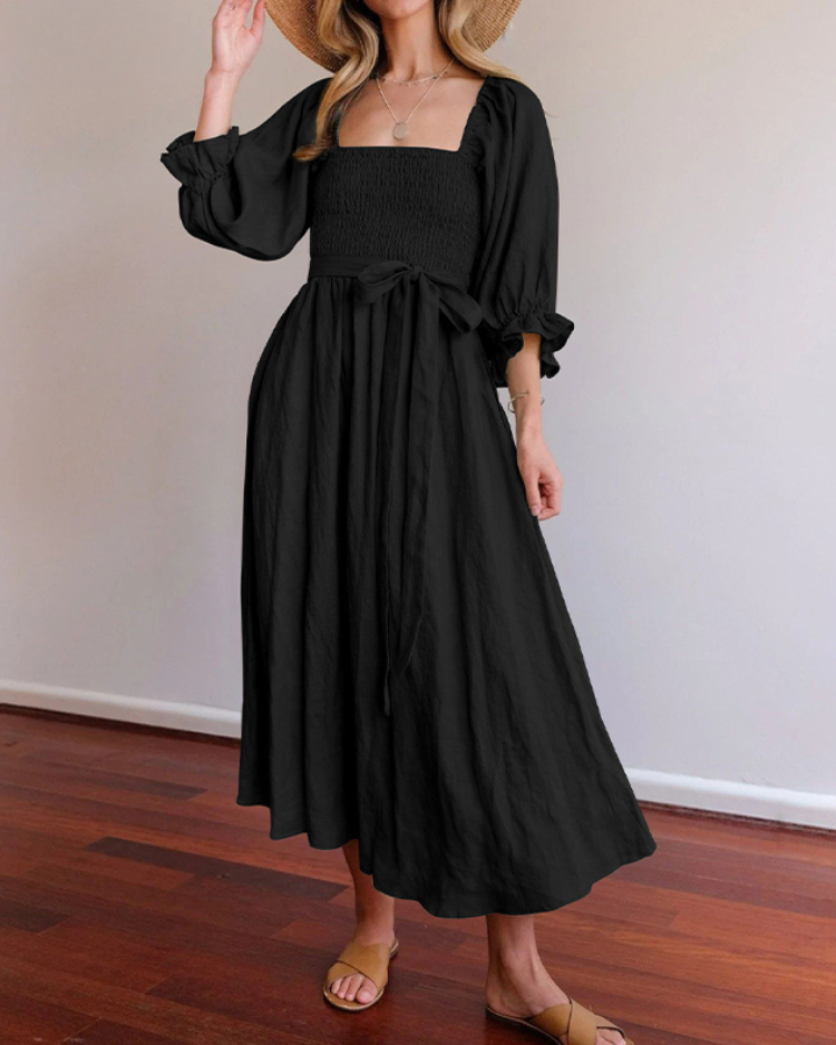 Aviana Elegant Reversible Puff Sleeve Maxi Dress