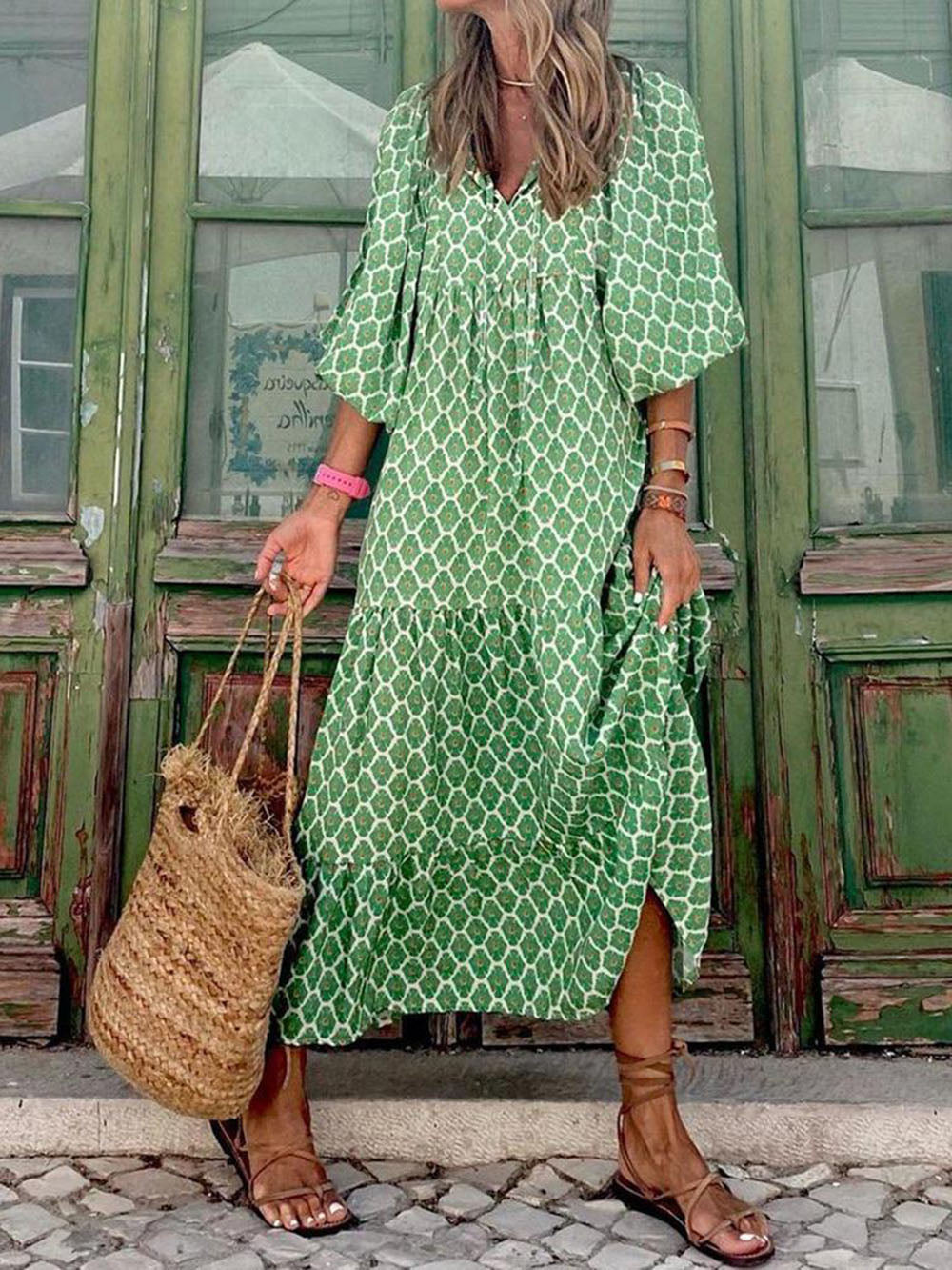 Ingrid Loose Puff Sleeve Maxi Dress