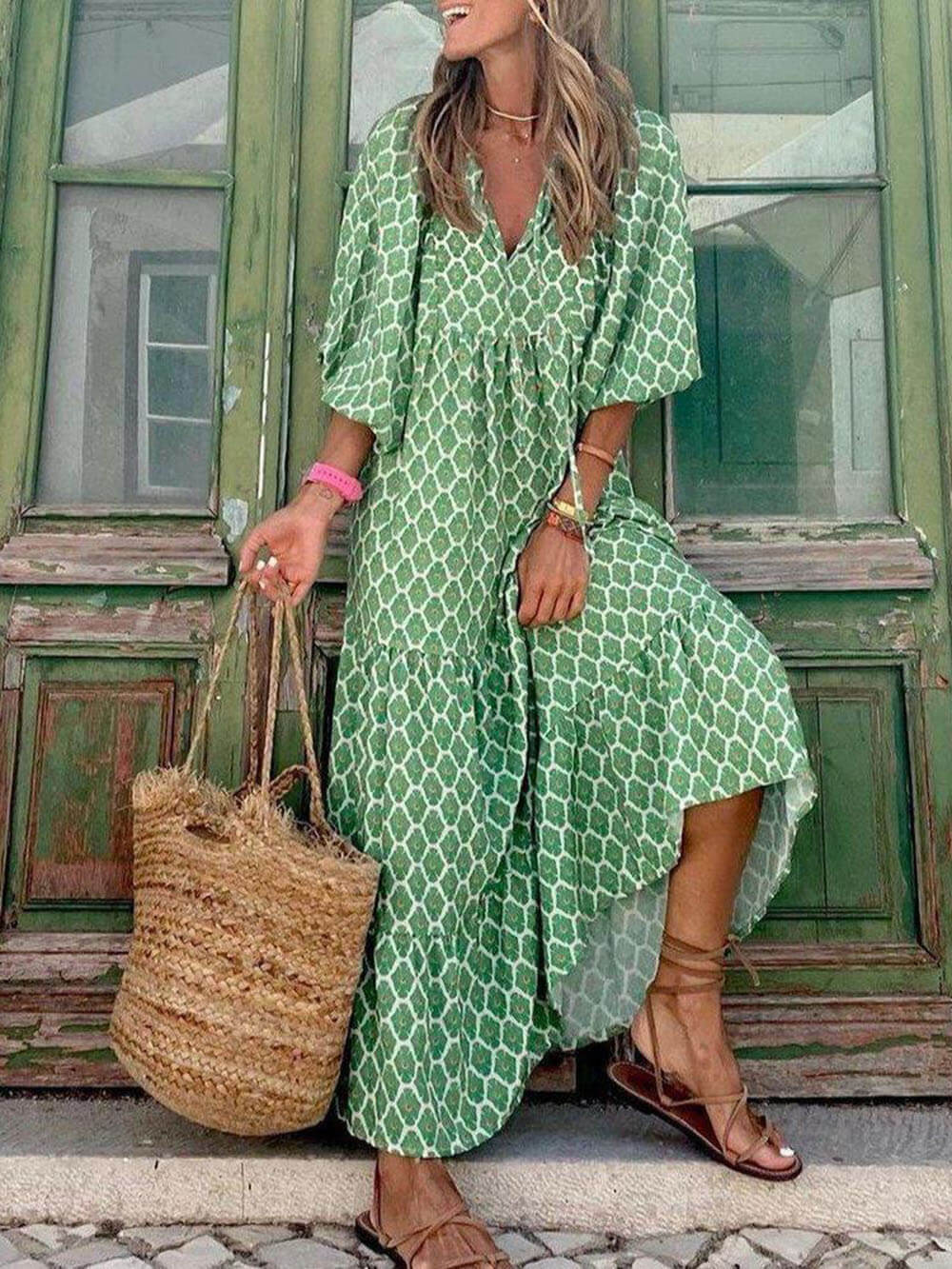 Ingrid Loose Puff Sleeve Maxi Dress – Women’s fashion piece