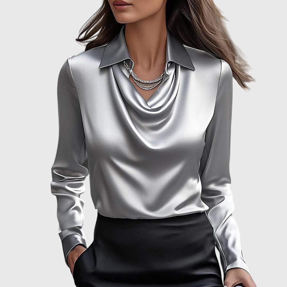 Sylvia Blouse With Luxurious Shine And Pleated Collar