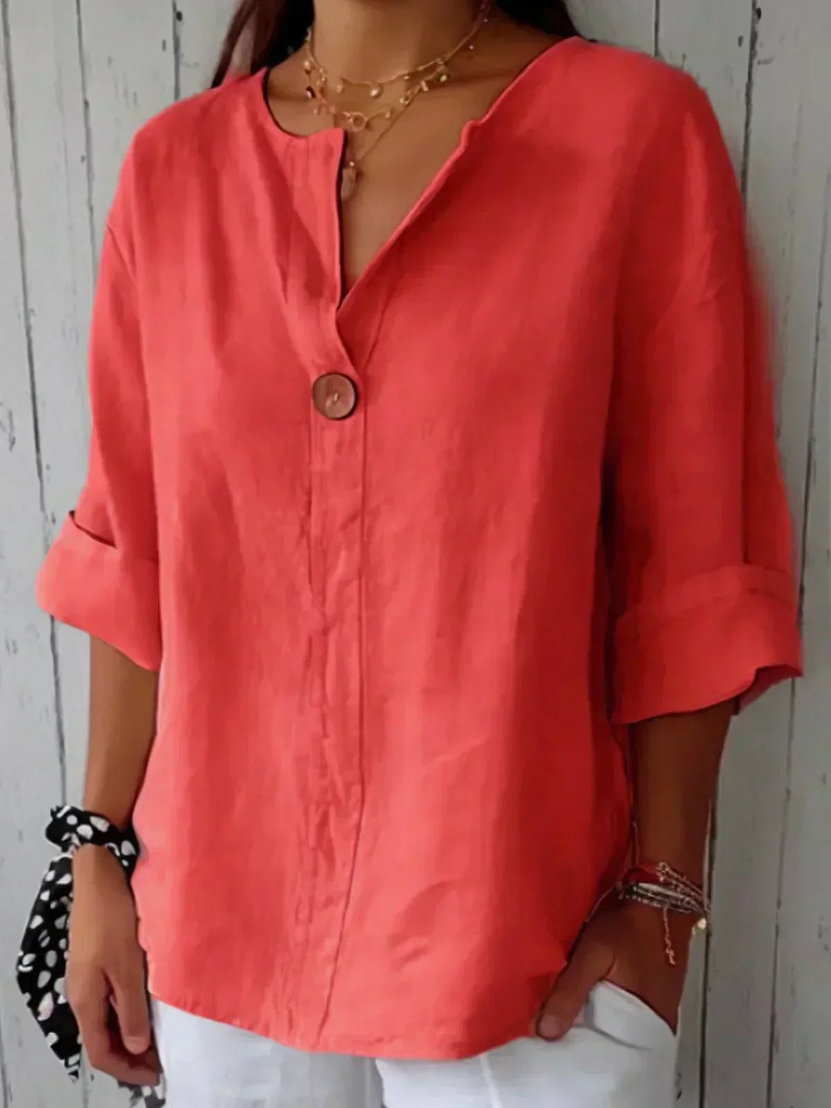 Evania Casual Loose Linen Button Top
