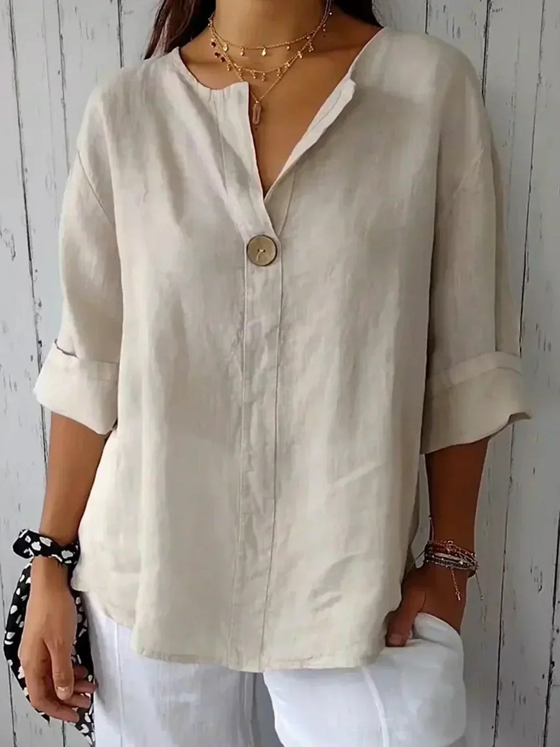 Evania Casual Loose Linen Button Top – Women’s fashion piece