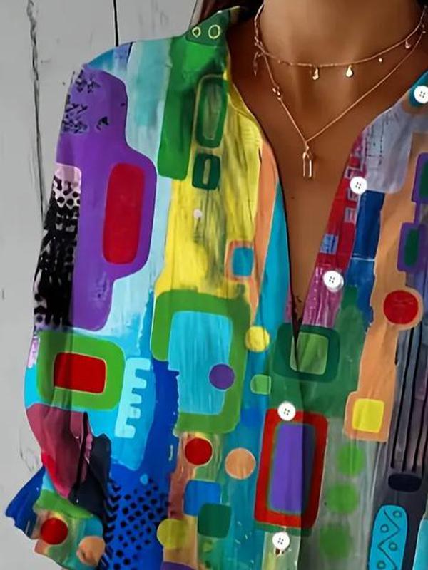 Ava Abstract Art Button Up Blouse