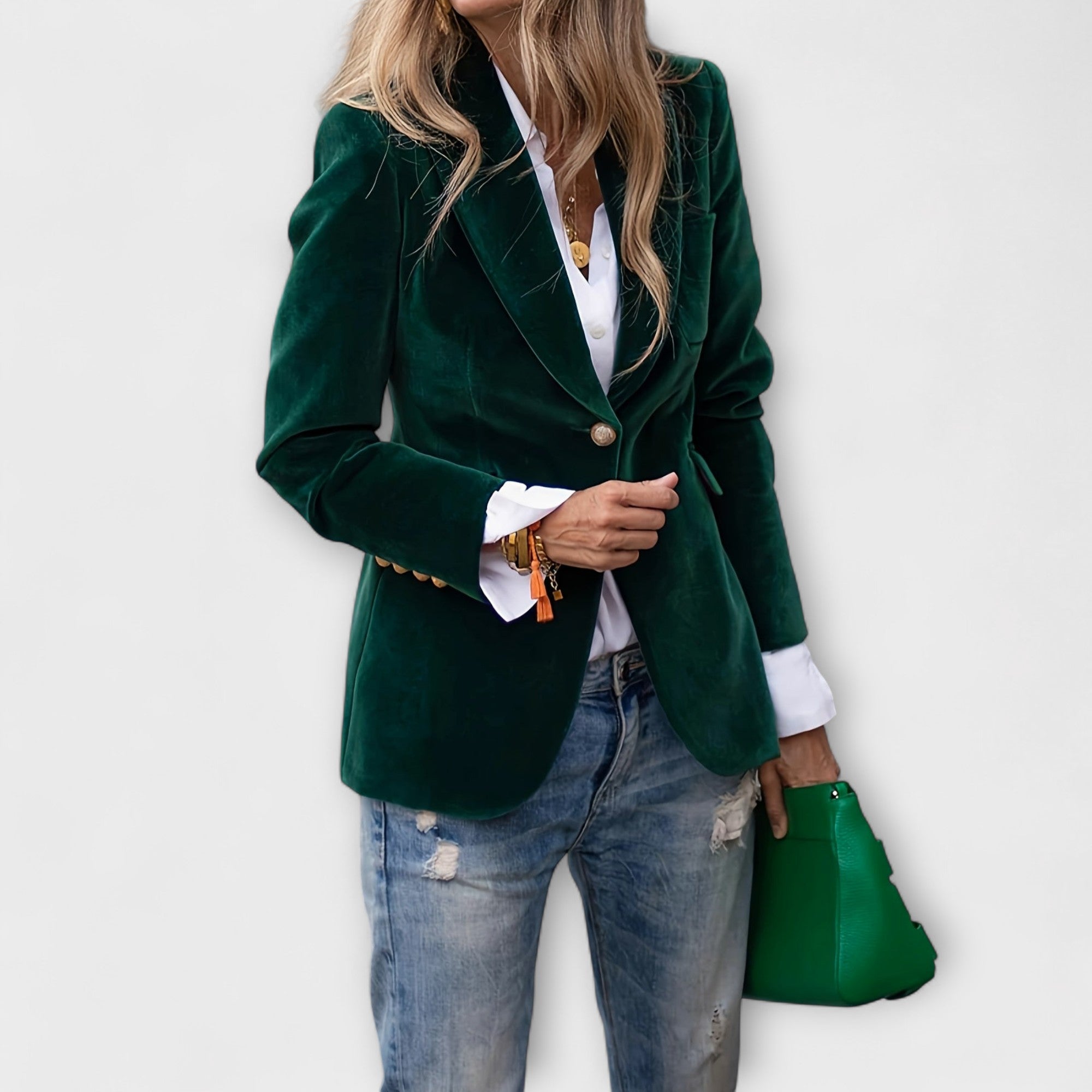 Addison Velvet Blazer With Gold Button Accents