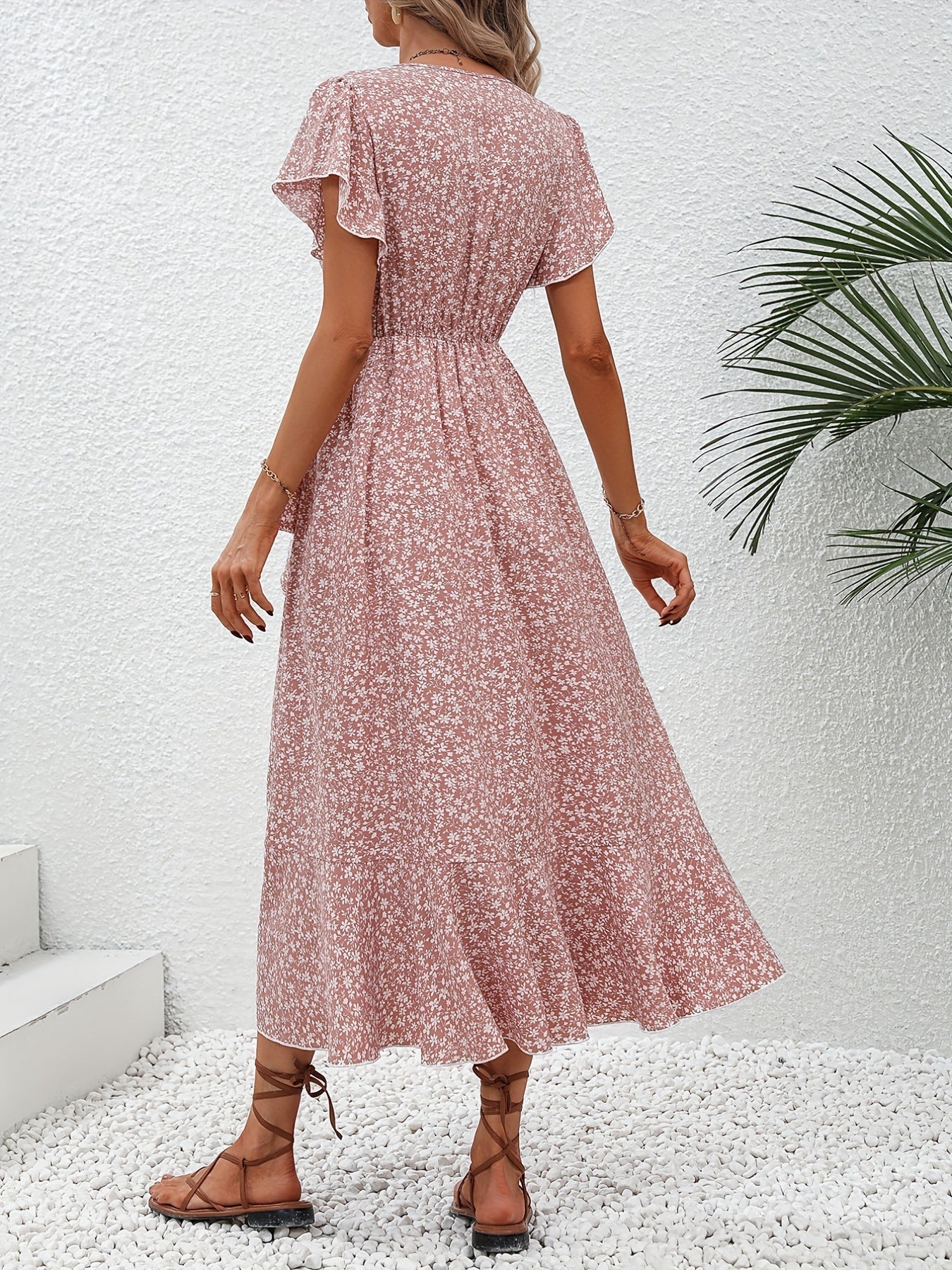 Indie Small Floral Lace Up Dress