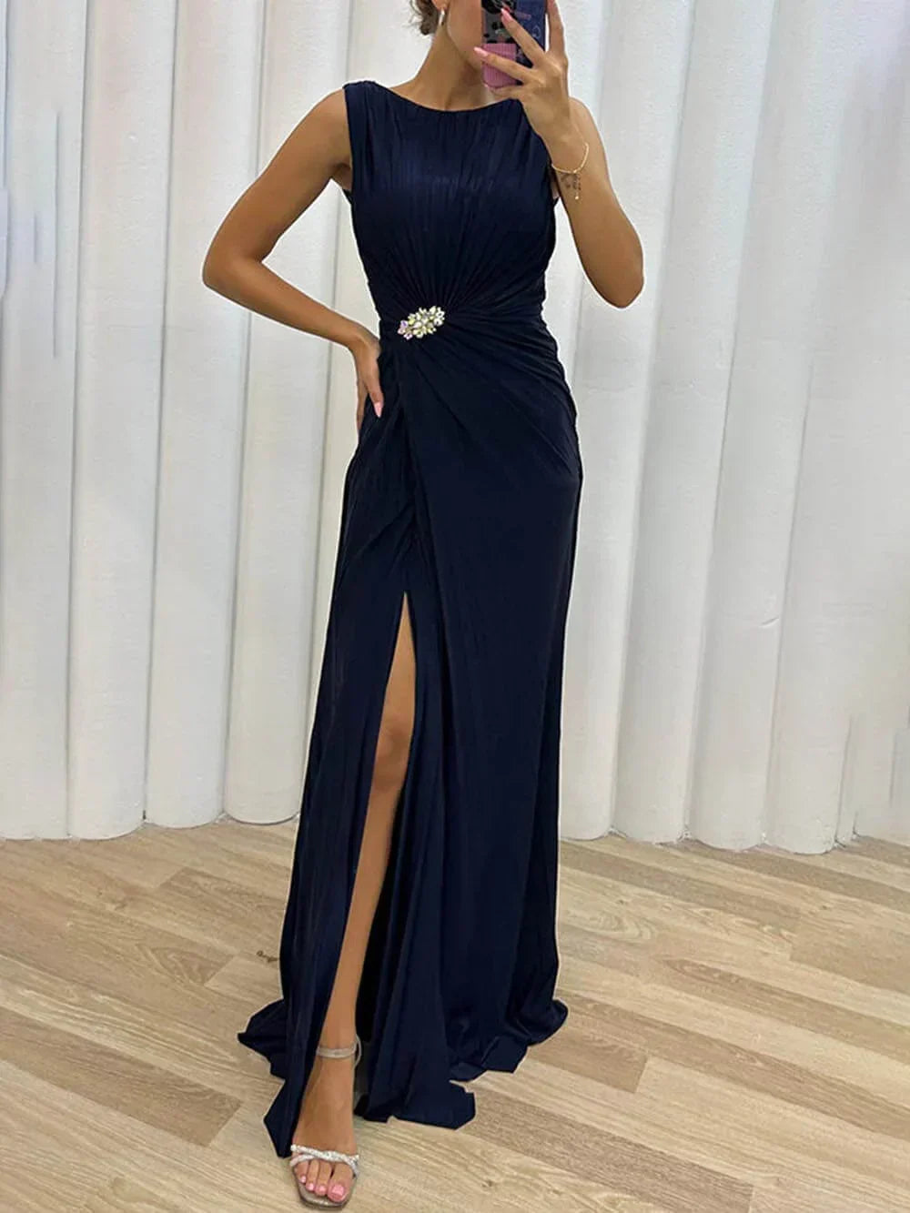 Davine Pleated Maxi Evening Dress – Women’s fashion piece