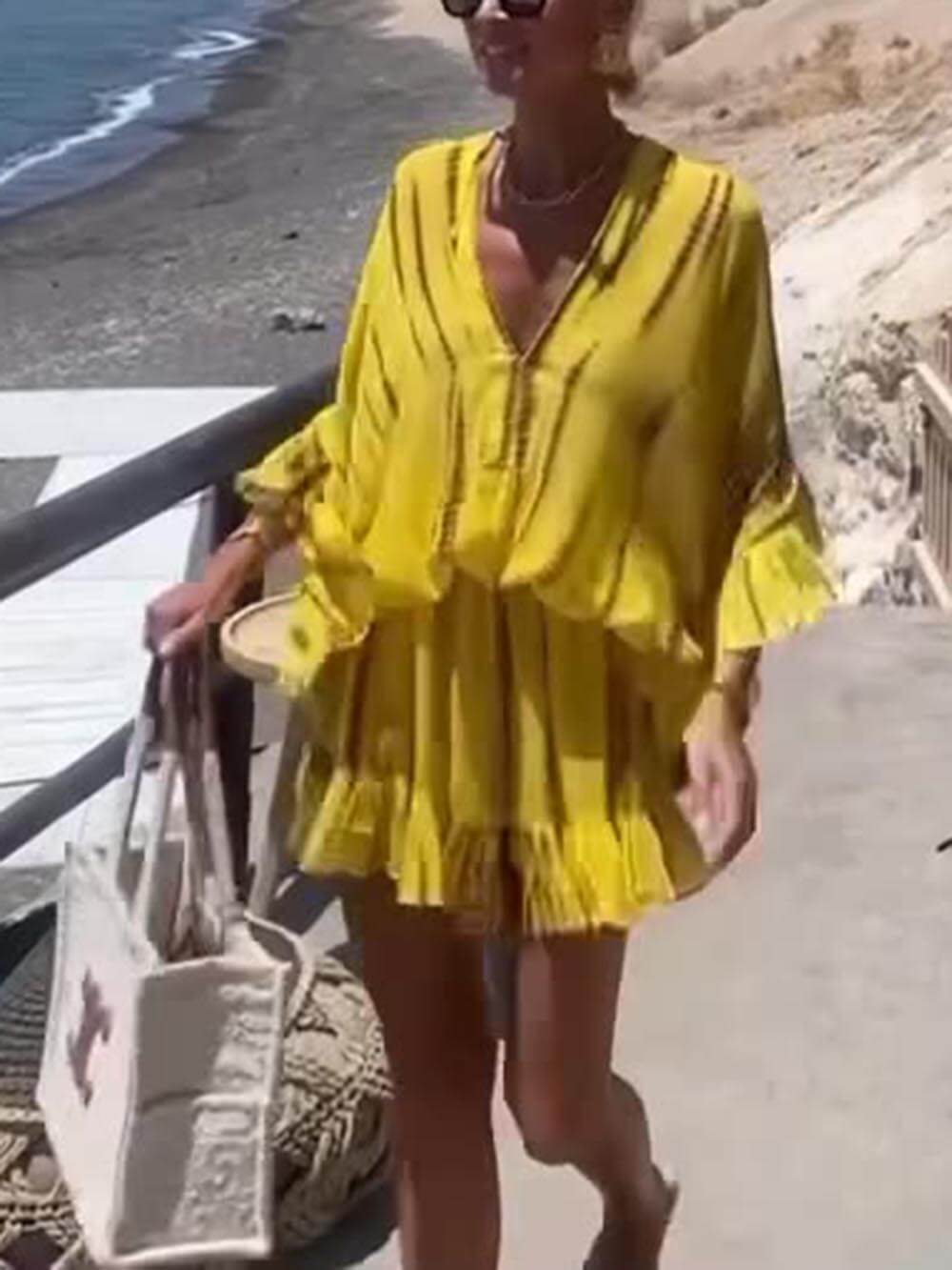 Lara Soft V Neck Casual Mini Dress