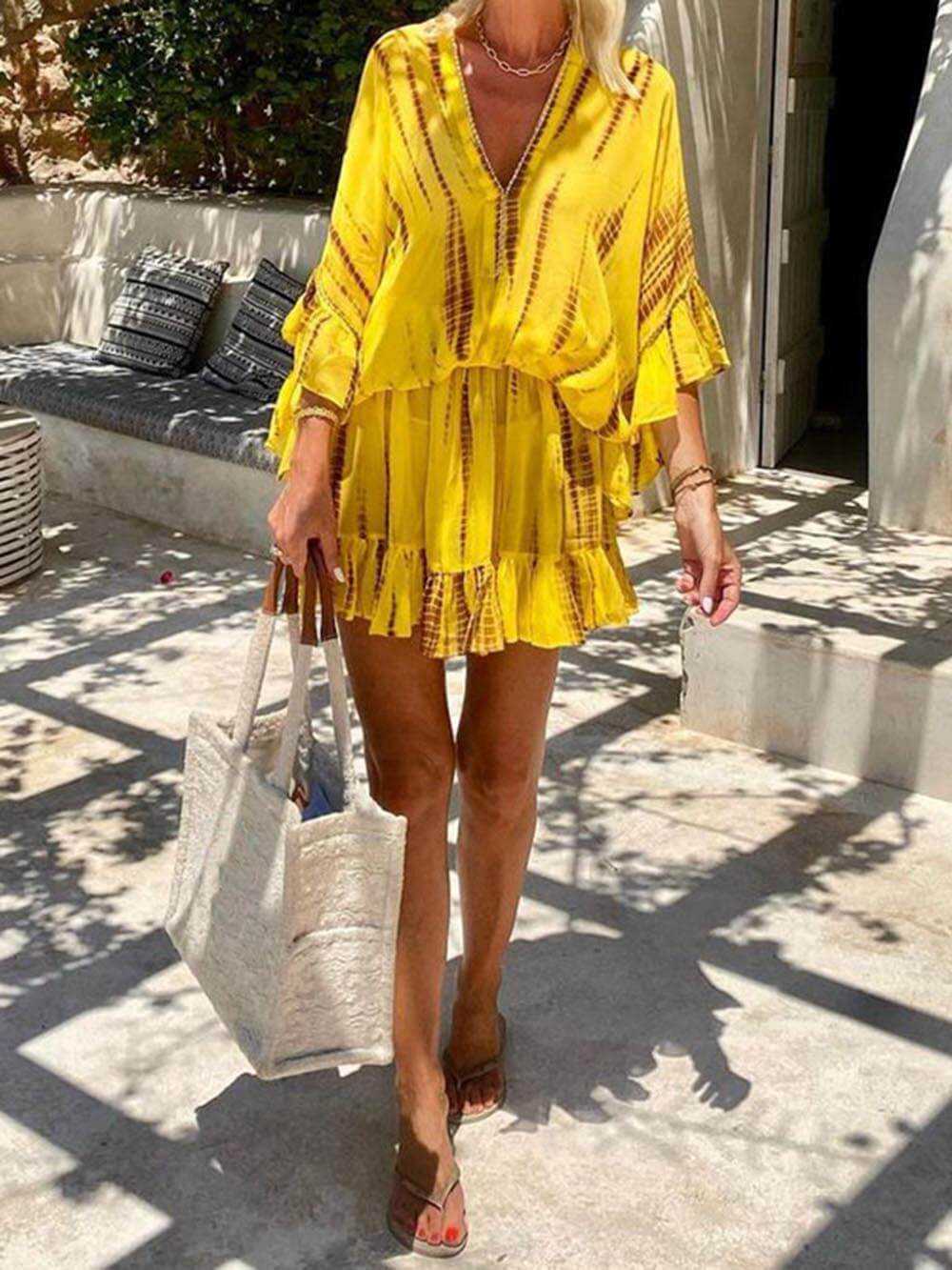 Lara Soft V Neck Casual Mini Dress