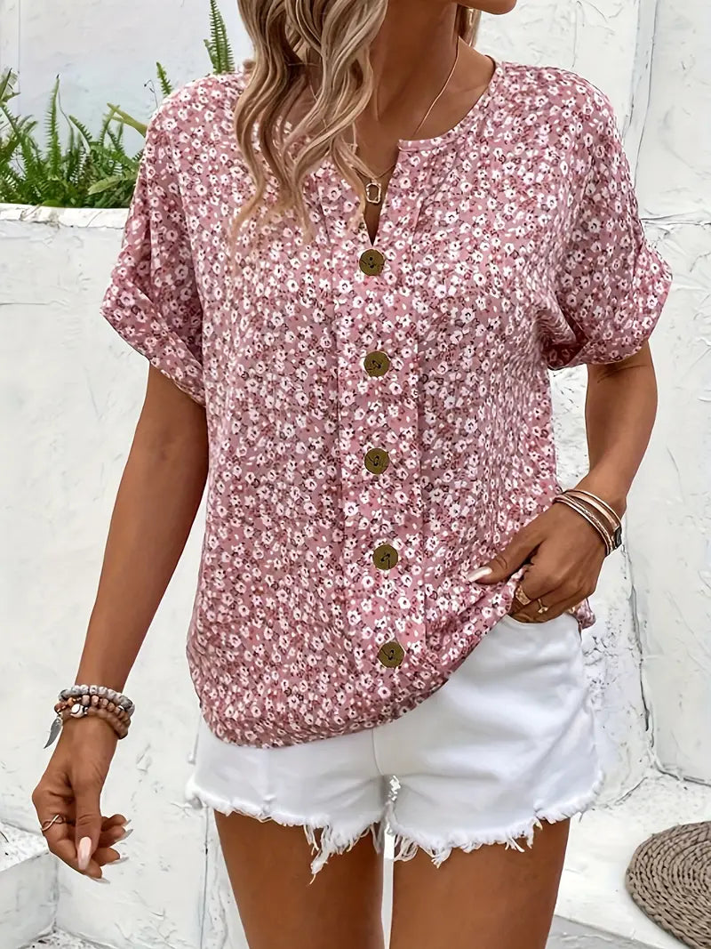 Alira V Neck Casual Button T Shirt