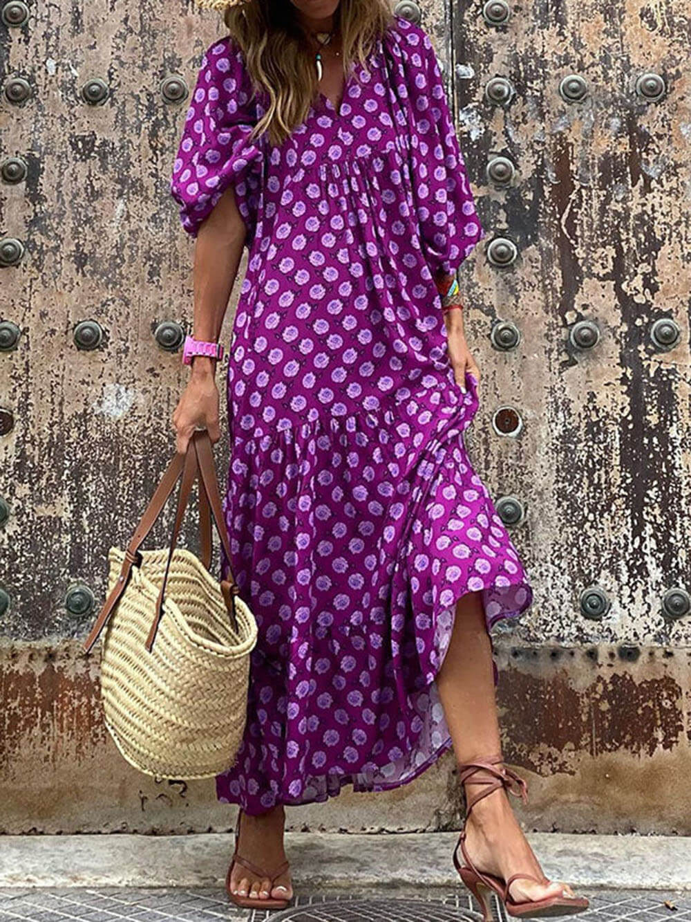 Ingrid Loose Puff Sleeve Maxi Dress