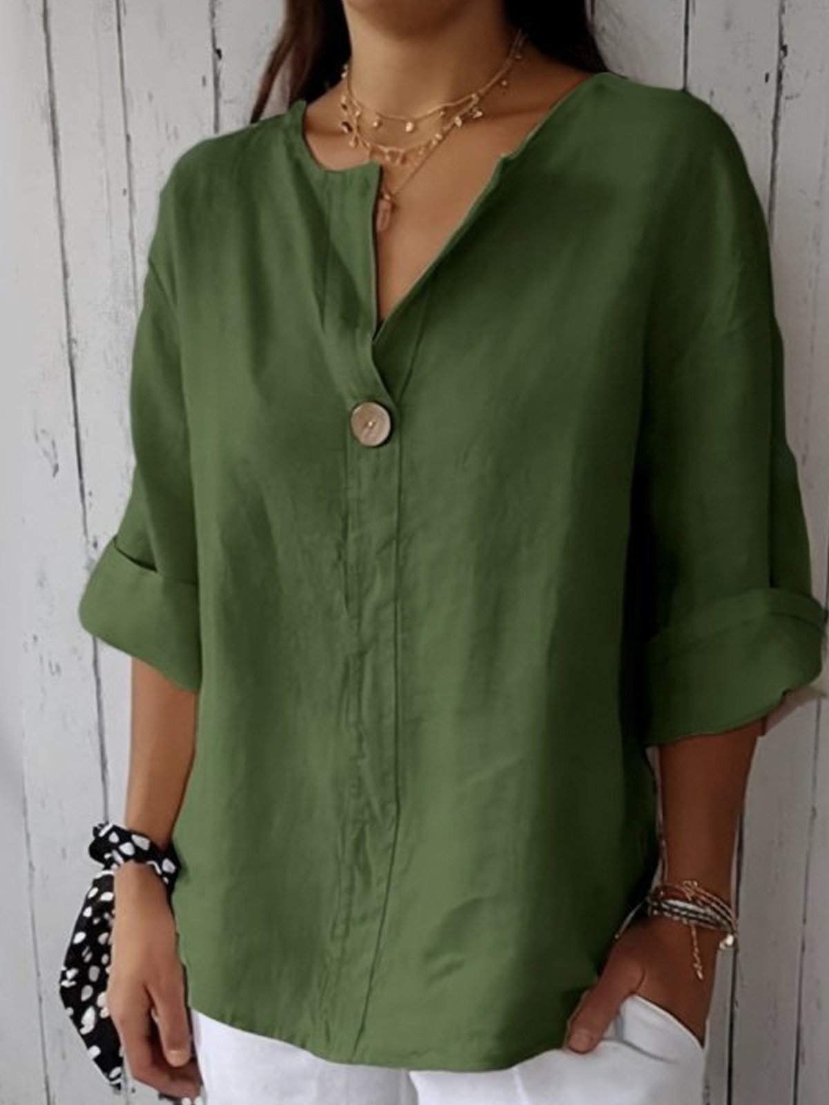 Evania Casual Loose Linen Button Top