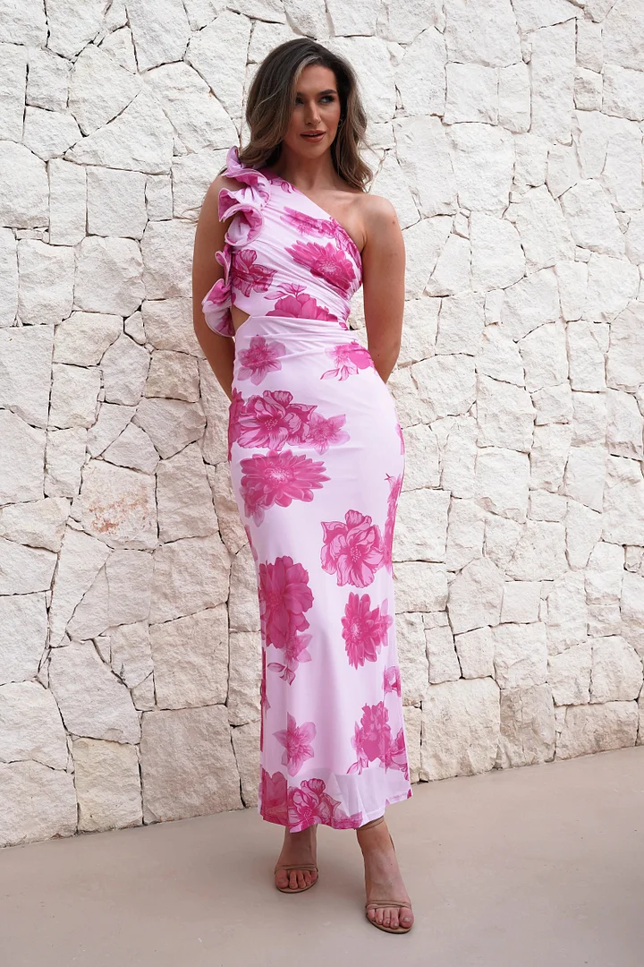 Pink Strapless Ruffle Dress