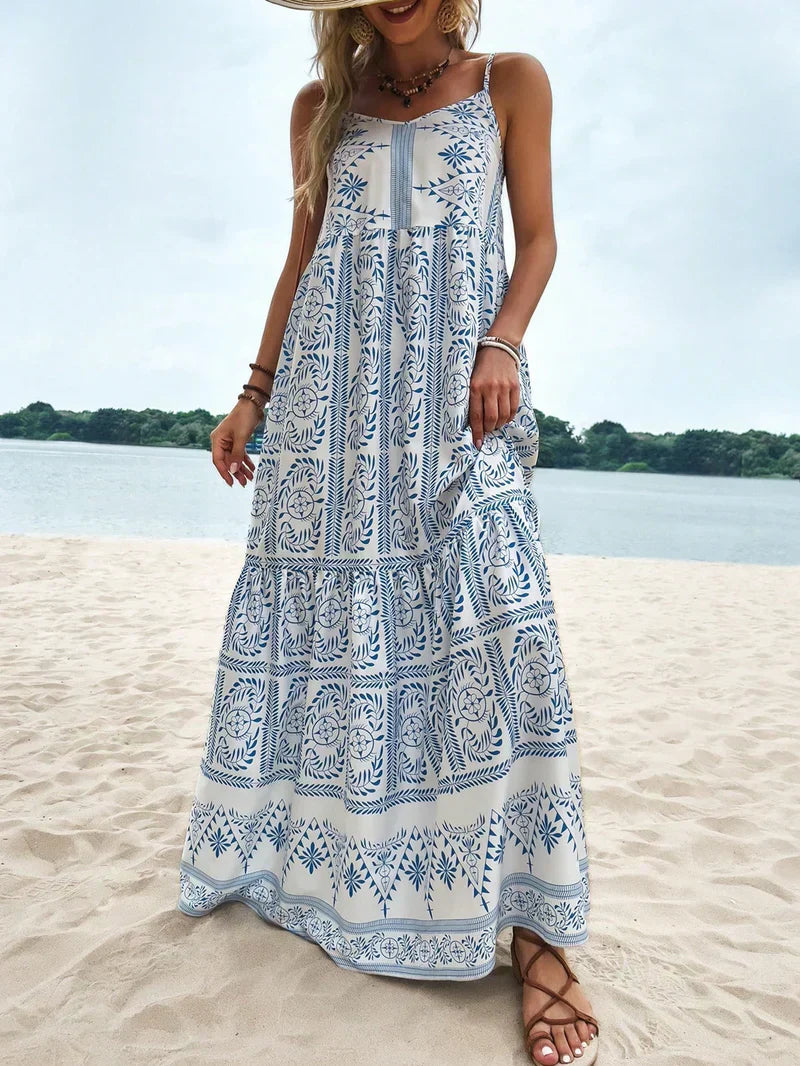 Tropical Flair: Women's Cami Dress With Ruffle Hem And Floral Print – Women’s fashion piece