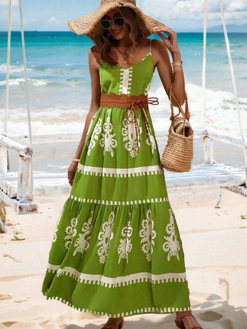Tropical Flair: Women's Cami Dress With Ruffle Hem And Floral Print – Women’s fashion piece