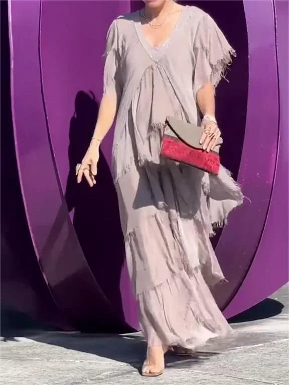 Blaise Ruffled Short Sleeves V Neck Maxi Dress – Women’s fashion piece
