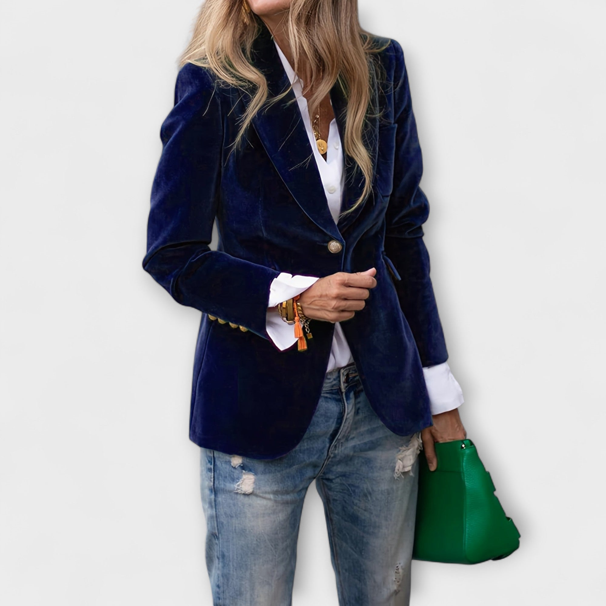 Addison Velvet Blazer With Gold Button Accents