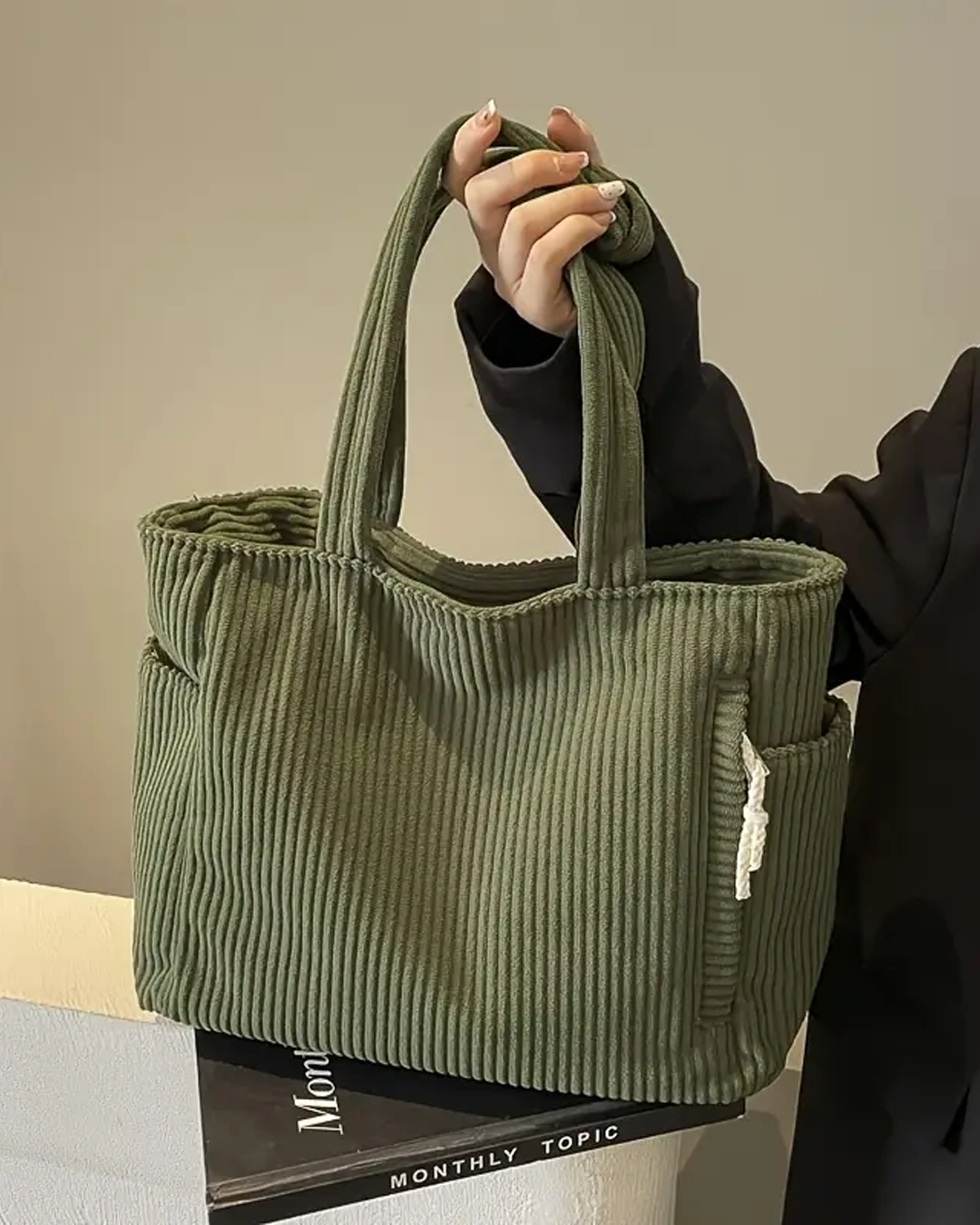 Tilda – Ribbed Tote Bag With Cord Detail – Women’s fashion piece