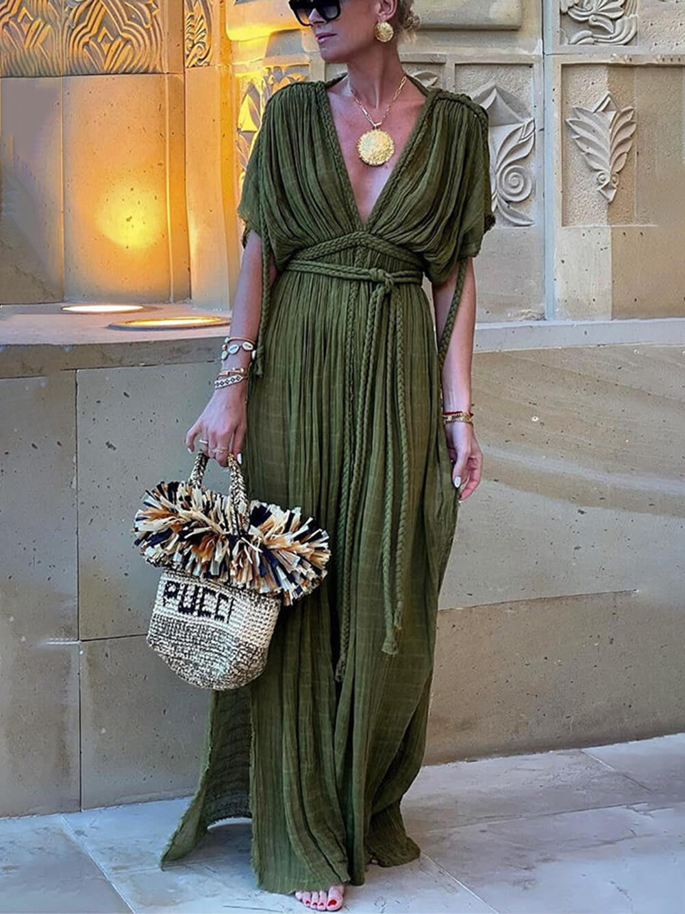 Kimono Draped Braids Cover Up Slit Maxi Dress – Women’s fashion piece