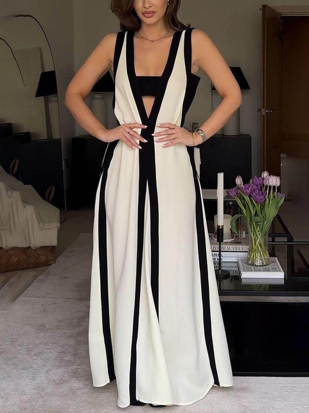 Colorblock Reversible Style A Line Maxi Dress – Women’s fashion piece