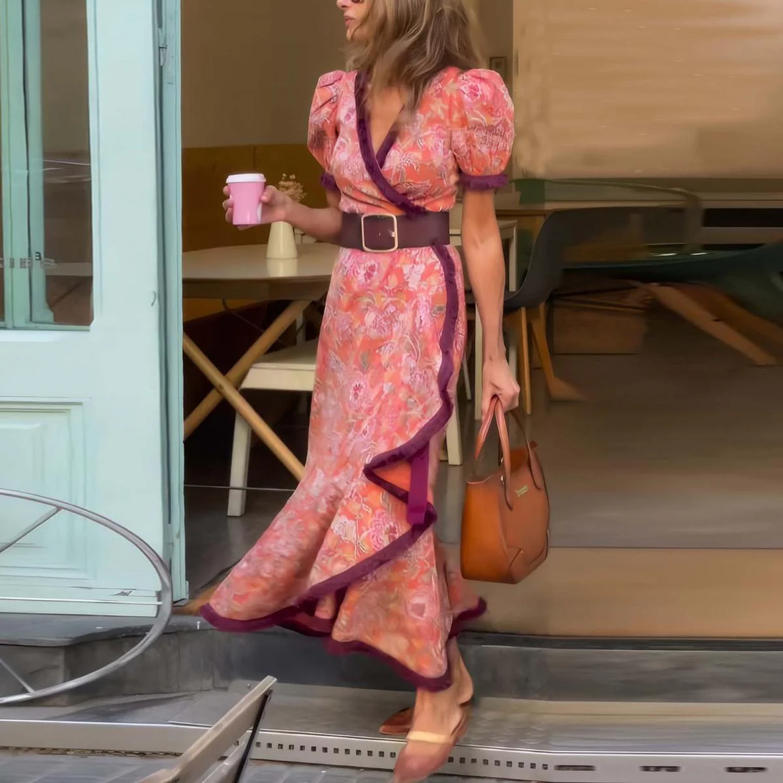 Elegant Pink Short Sleeve Maxi Dress – Women’s fashion piece