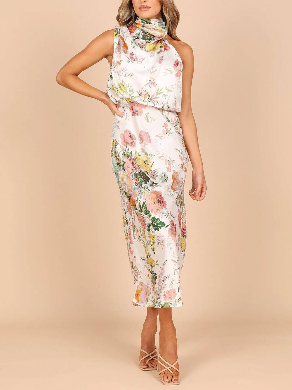 Halter Neck Floral Elastic Waist Maxi Dress – Women’s fashion piece