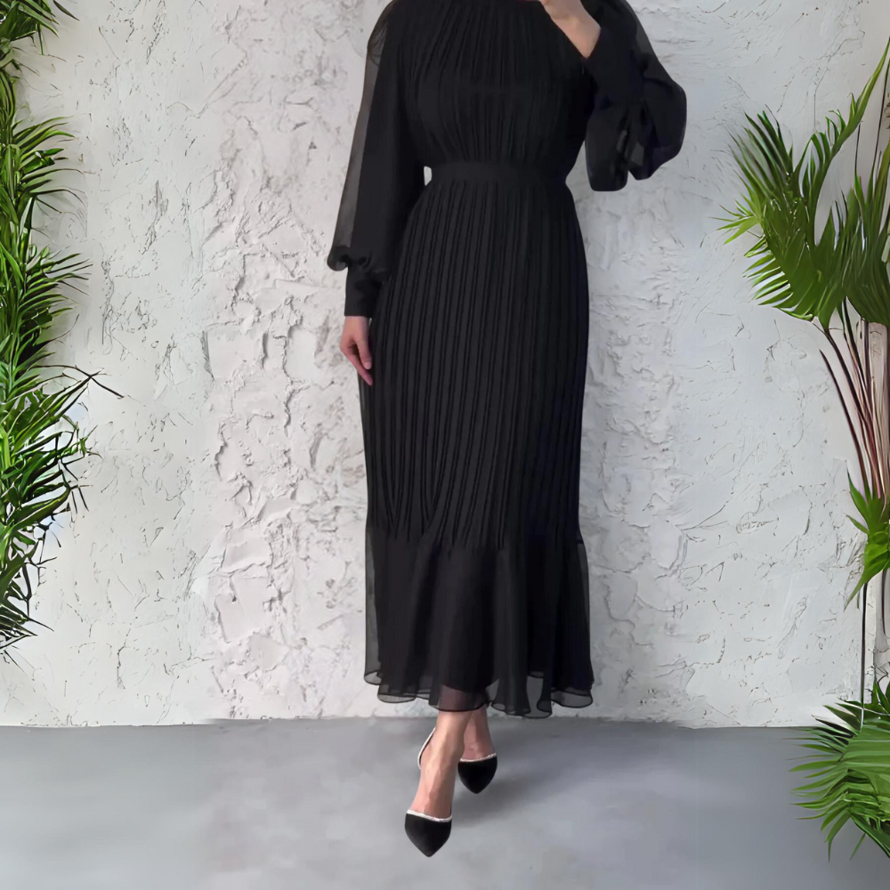 Cami Chic French Fall Mesh Accented Evening Gown