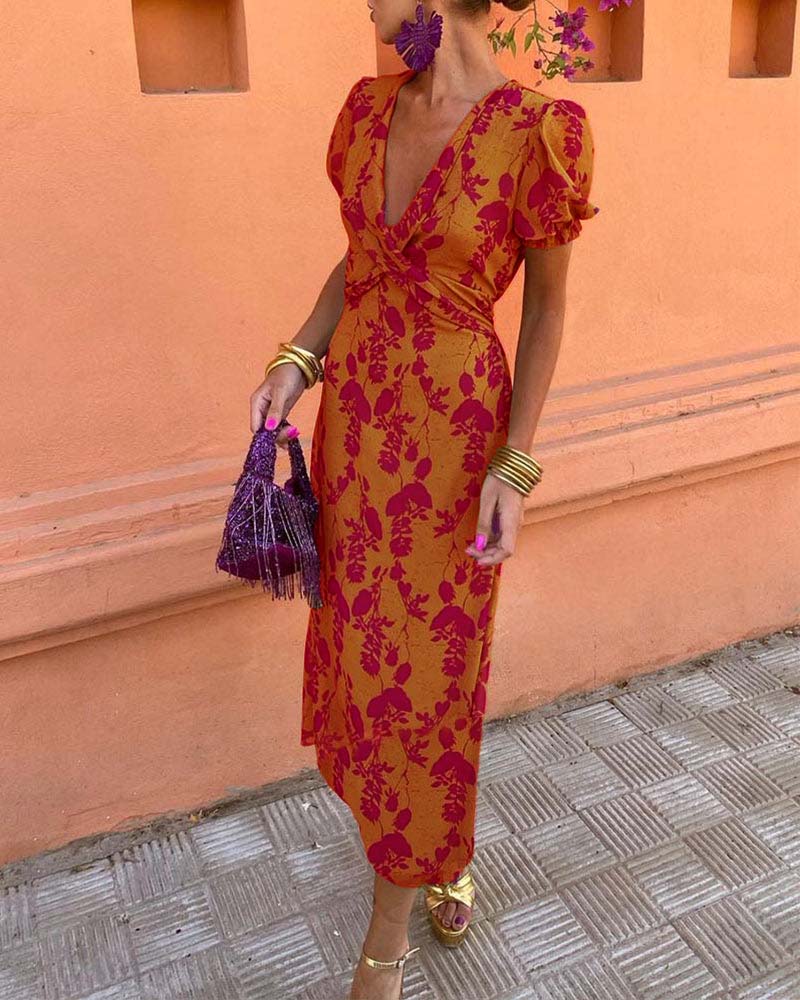 Angelina Stunning V Neck Midi Dress