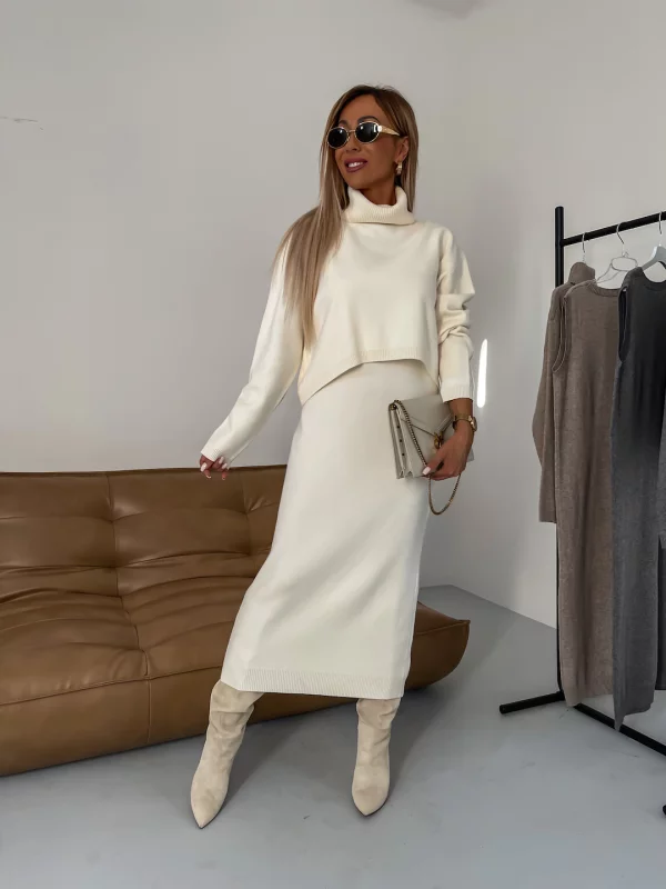 Elegant Set Midi Dress And High Neck Sweater – Women’s fashion piece