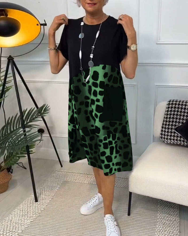 Allison Stylish Short Sleeve Leopard Print Midi Dress