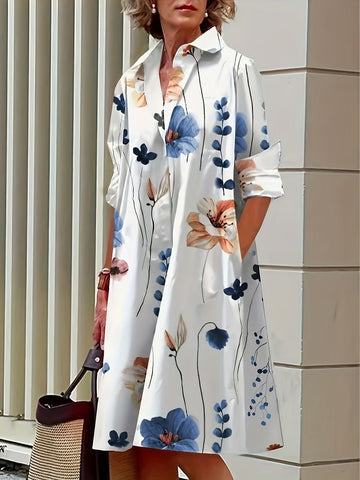 Evangeline Loose Dress With Floral Decoration And Convenient Pockets – Women’s fashion piece