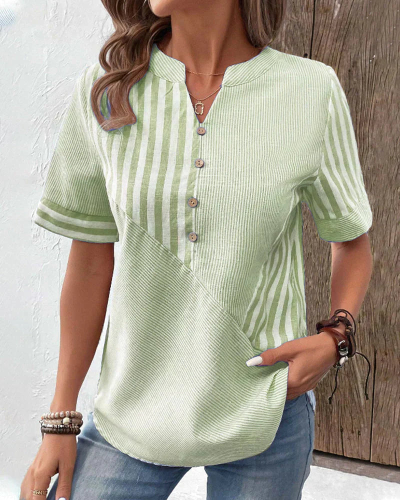 Jenny Linen Cotton Striped Summer Button Top