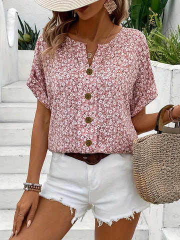 Alira V Neck Casual Button T Shirt – Women’s fashion piece