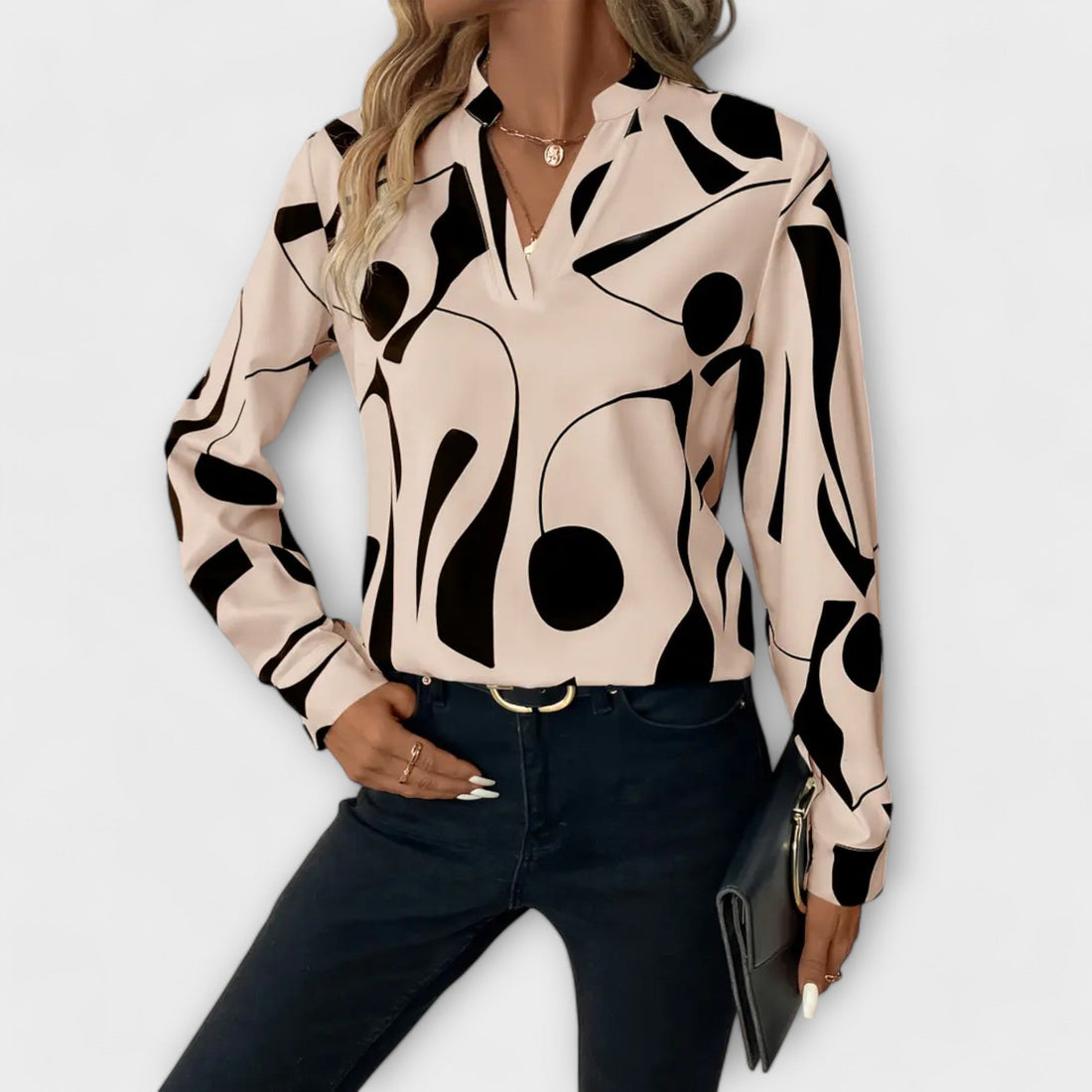 Sophie – Abstract Print V Neck Blouse – Women’s fashion piece