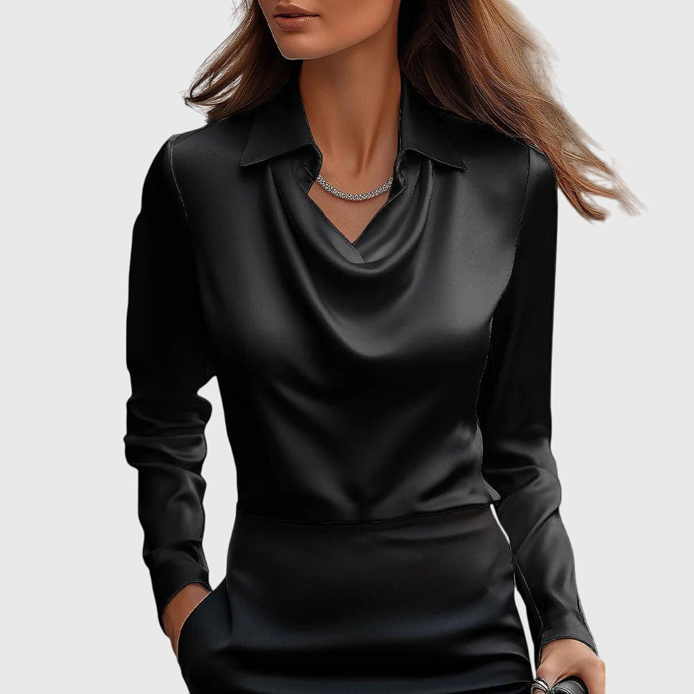 Sylvia Blouse With Luxurious Shine And Pleated Collar – Women’s fashion piece