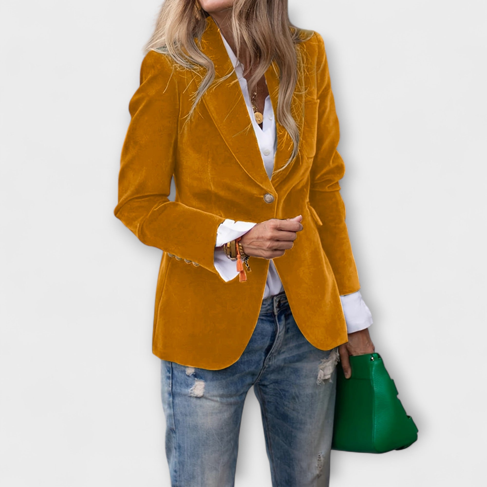 Addison Velvet Blazer With Gold Button Accents