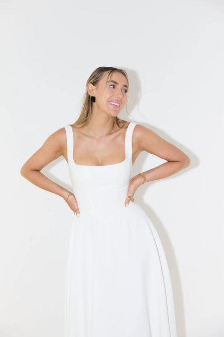Whitney Midi Dress With Square Neckline – Women’s fashion piece