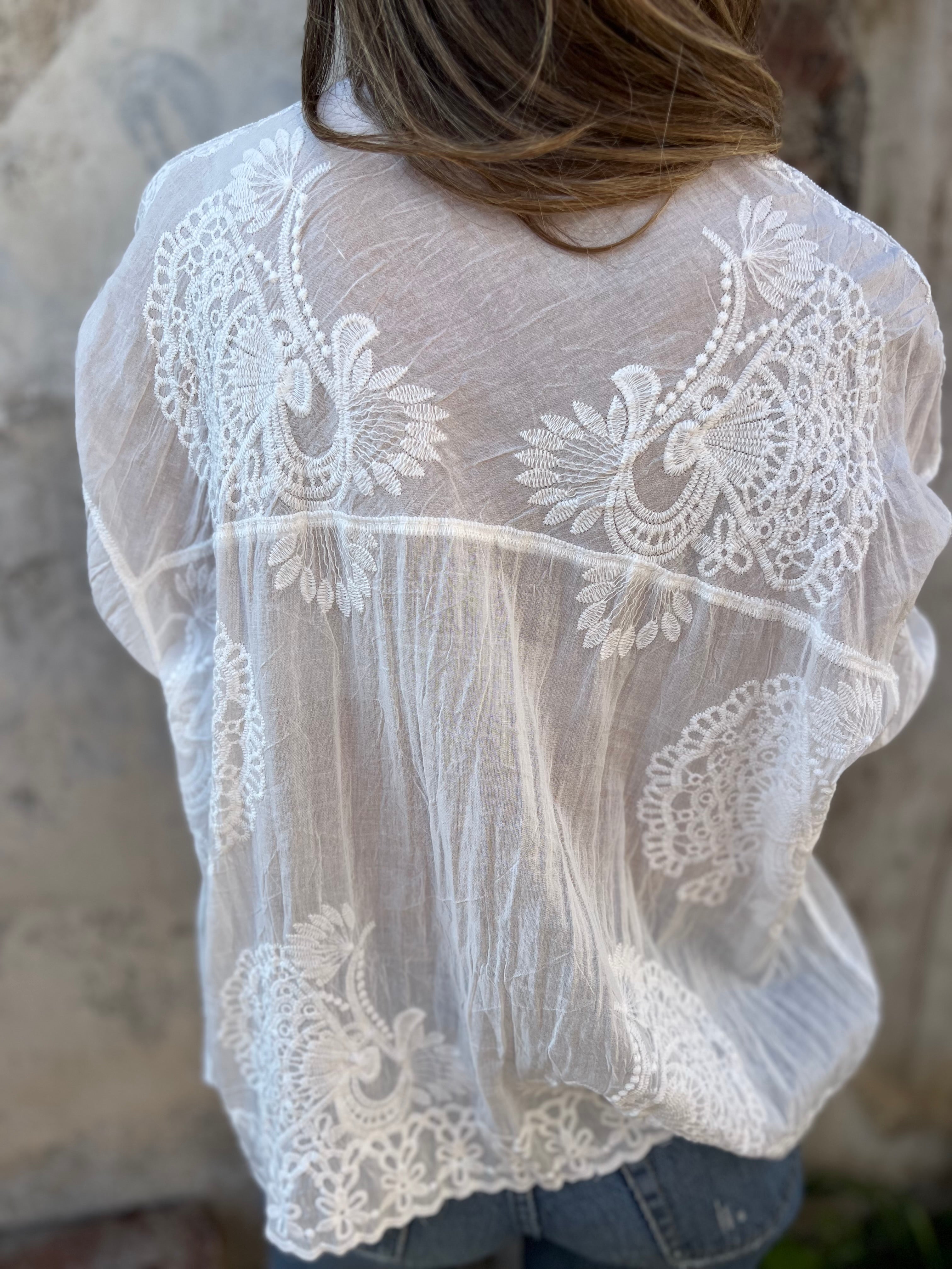 Elodie Embroidered Button Up Blouse