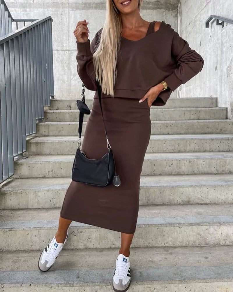 Trinidad Layered Vest Dress With Hood And Short Hoodie – Women’s fashion piece