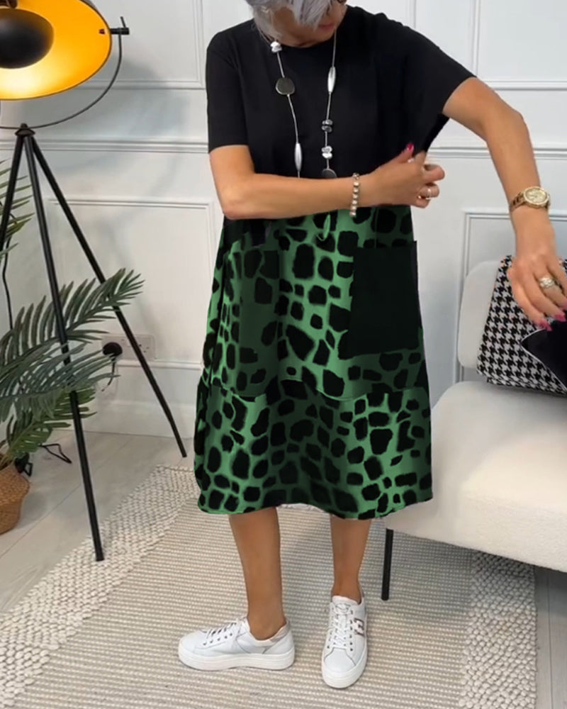 Allison Stylish Short Sleeve Leopard Print Midi Dress