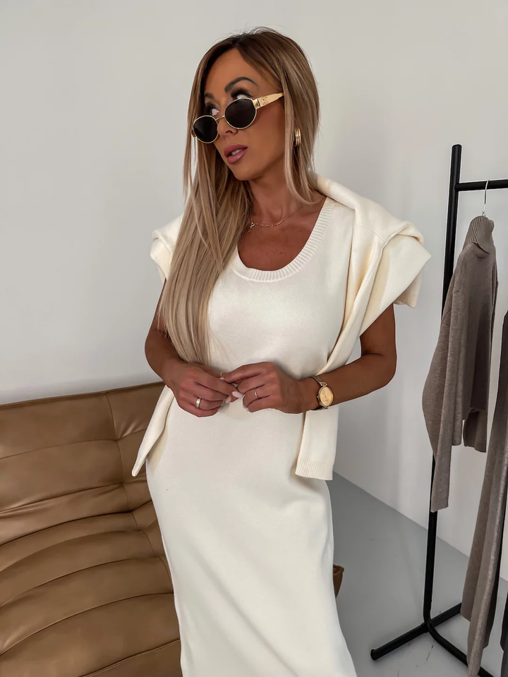 Elegant Set Midi Dress And High Neck Sweater