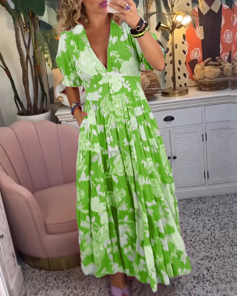 Adelaide Floral Print V Neck Pocket Dress