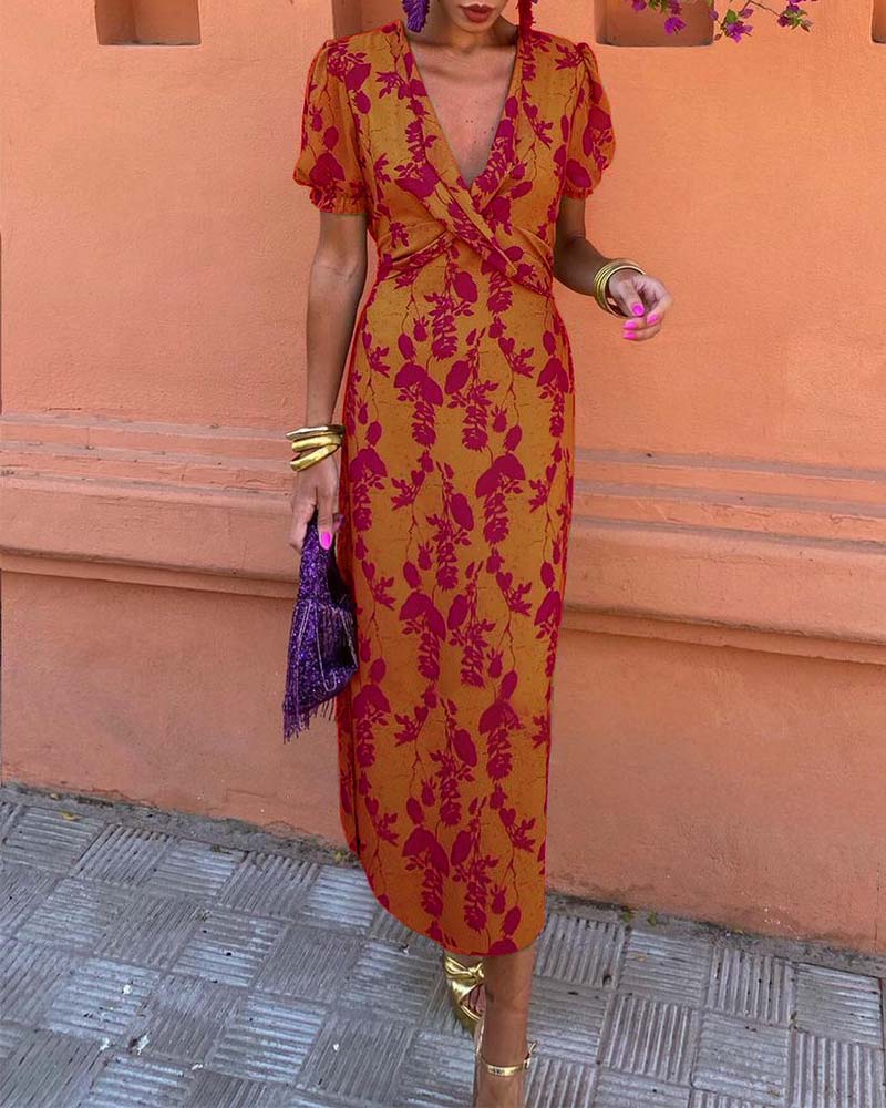Angelina Stunning V Neck Midi Dress