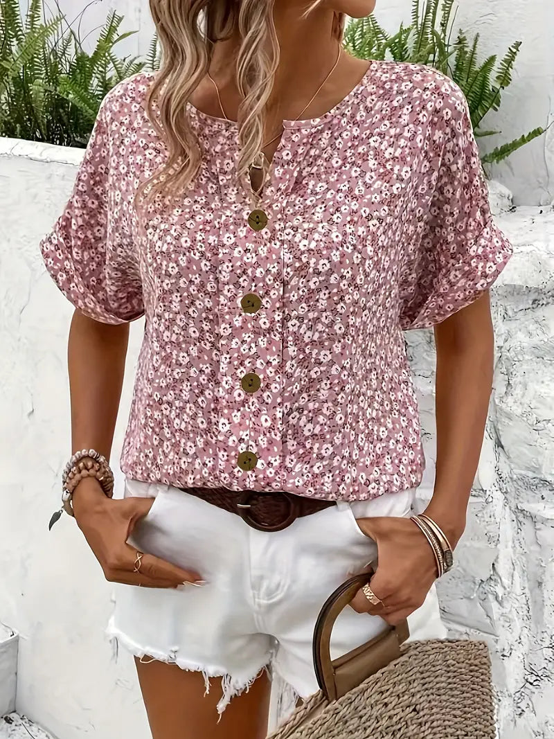 Lila Floral Button Casual Blouse